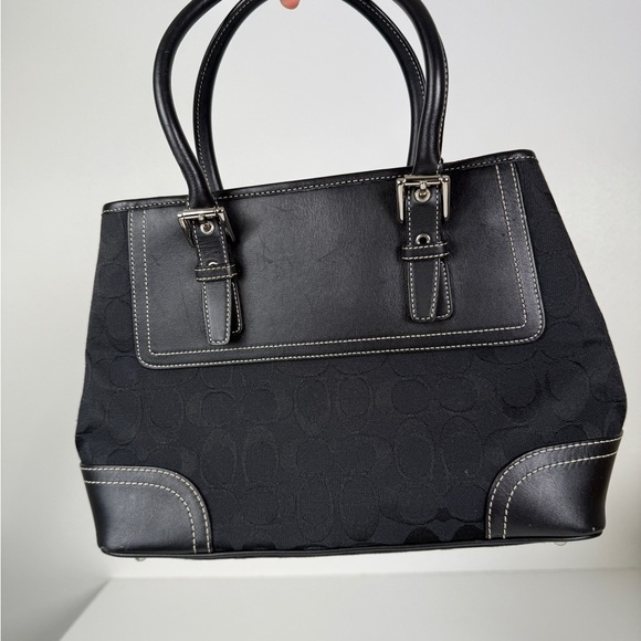Coach Black Signature Canvas & Leather Satchel Tote Bag | Classic Logo - Picture 2 of 7